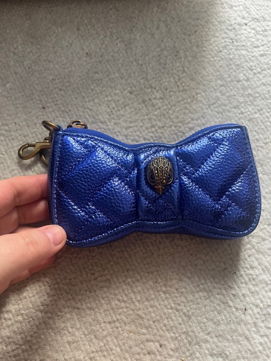 Kurt Geiger Handbags - Kurt Geiger Metallic Blue Quilted Bow Keyring Pouch
